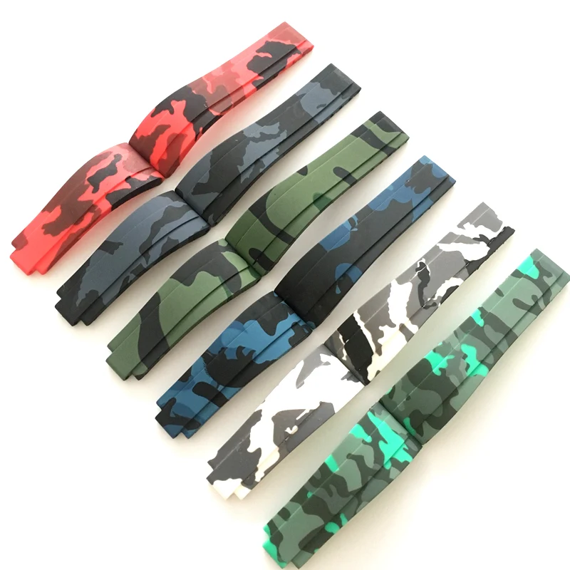 

20mm Black Green Blue Red Gray camo silicone Rubber Watchband watch band For Role Strap Daytona Submariner GMT OYSTERFLEX Belt