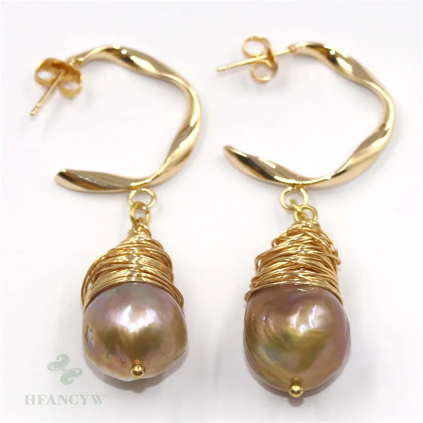 13-15mm Multi Color Baroque Pearl Earrings Ear Drop Hook Flawless Women Wedding Party Real Jewelry Cultured Irregular