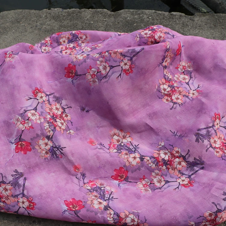 

Natural pure ramie fabric Beautiful flowers tissu High-end thin summer dress gowns and dresses patchwork