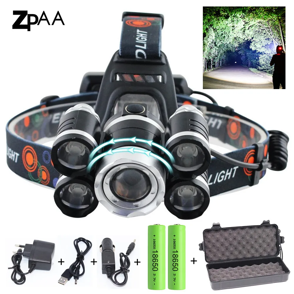 50000Lm ZOOM LED Headlamp Head Flashlight Rechargeable 18650 T6 Led Head Lamp Torch Headlight for Fishing Hunting Camping