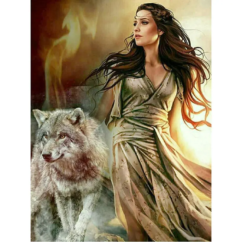 

DIY Diamond Embroidery woman and wolf 5D Full square Diamond painting Cross Stitch rhinestone mosaic Pasted picture Decor Crafts