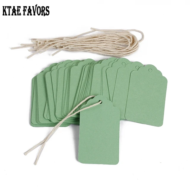 100pcs 70 40mm green paper tags with string flower head tag blank gift tag label