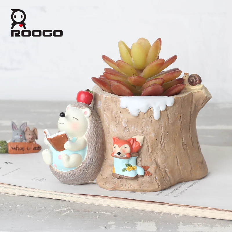

ROOGO succulent Plant pots Flower Pot Cartoon hedgehog Animal bonsai planter home decoration living room bedroom desktop decor