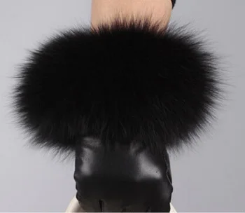Женская новая партия Показать на осень-зиму прибыл высокого качества модные мягкие кожаные теплые толстые натуральным лисьим мехом Корея перчатки варежки - Цвет: All Black