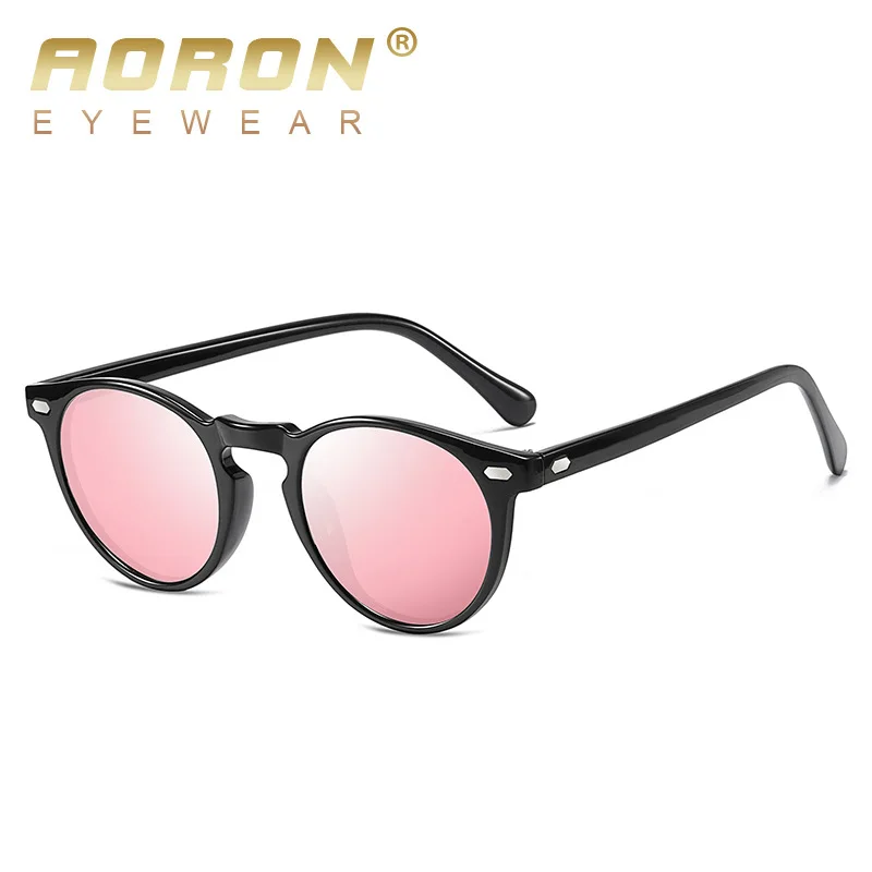 AORON раунд поляризованные солнцезащитные очки для мужчин и женщин для вождения очки ночного видения Модные солнцезащитные очки UV400 - Цвет линз: Black Pink