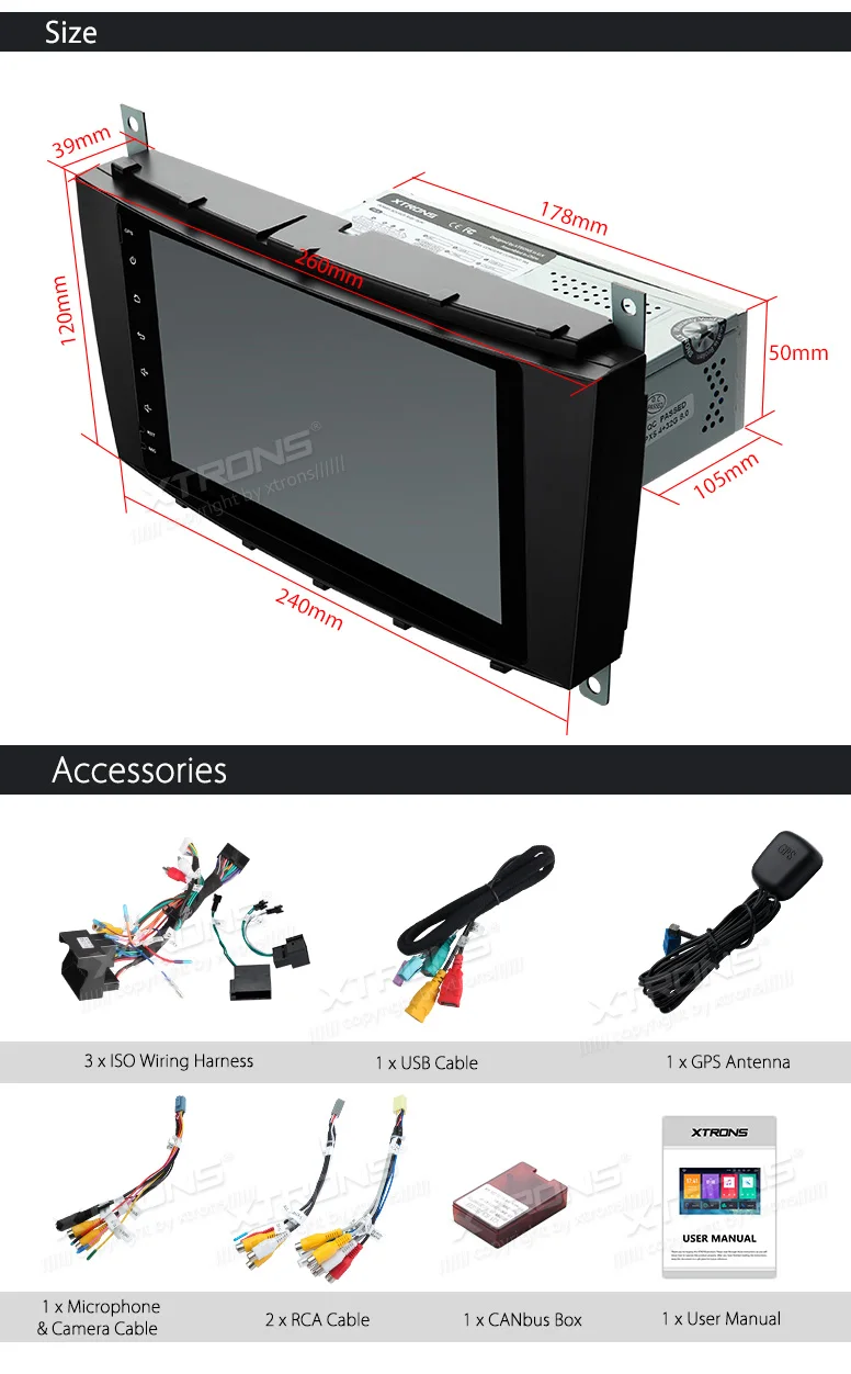 Clearance XTRONS Android 8.0 Car Stereo Radio Player GPS No DVD for Mercedes Benz W209 2005 2006 W203 C180 C200 C220 C230 C240 C250 C270 16