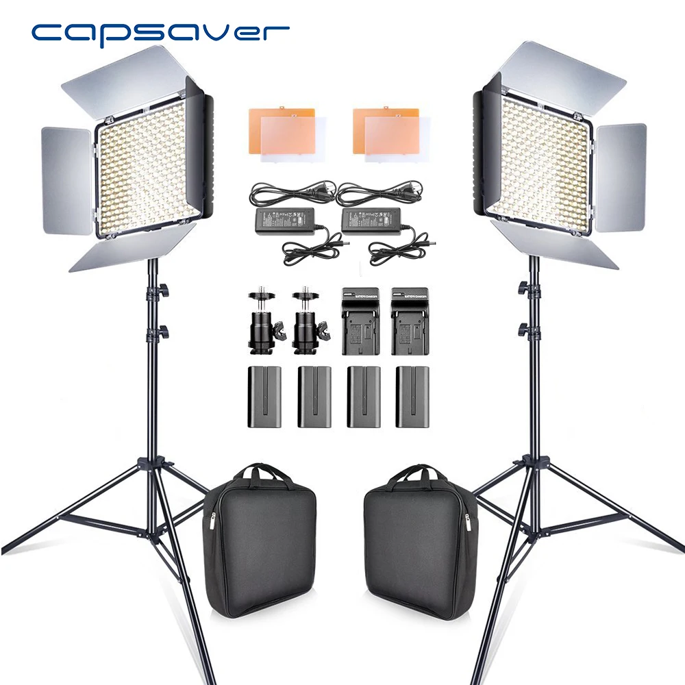 capsaver 2 in 1 Kit LED Video Light Studio Photo LED Panel Photographic Lighting with Tripod Bag Battery 600 LED 5500K CRI 95