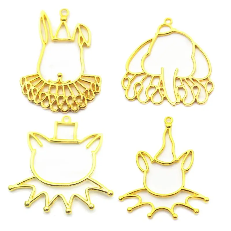 

4Pcs Rabbit Deer Cat Elephant Resin Frame Jewelry UV Resin Charms Connectors Bezel Setting Jewelry Making Pendant Jewelry
