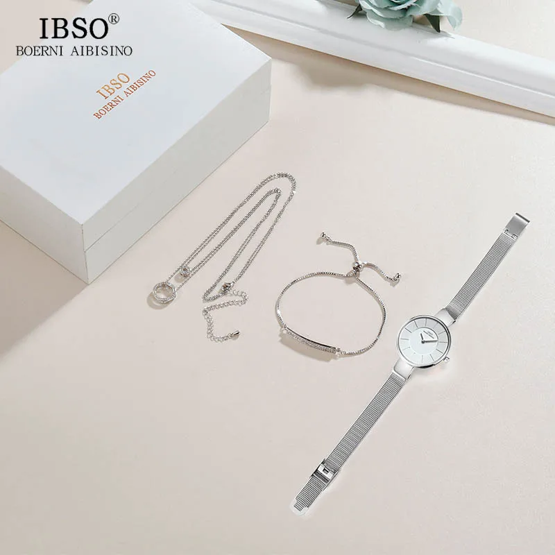 IBSO Фирменные женские часы с кристаллами дизайнерский браслет ожерелье комплект