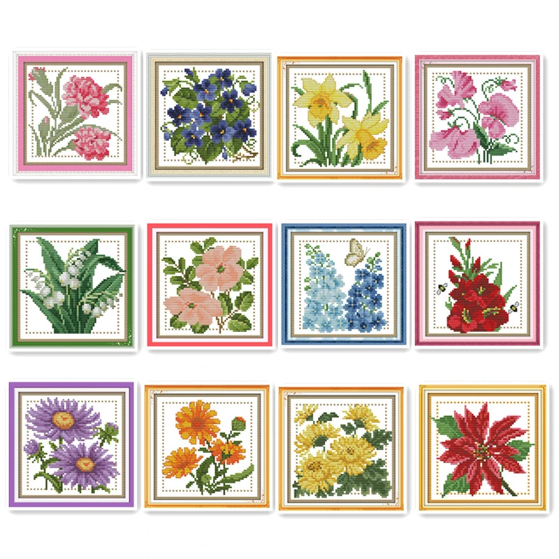 Joy Sunday Counted Cross Stitch Kits Mini Small Size December Flowers