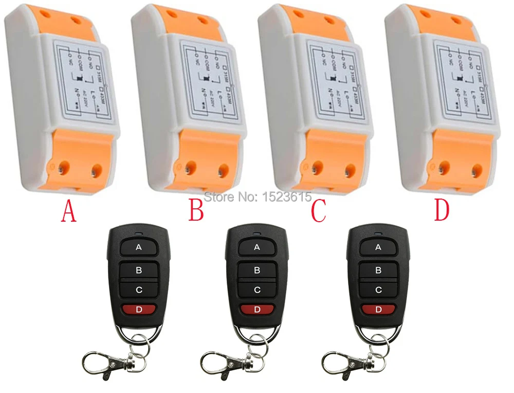 

New AC220V 1CH 10A Wireless Power Switch System 4 Receiver & 3Transmitter Learning Code Toggle Momentary