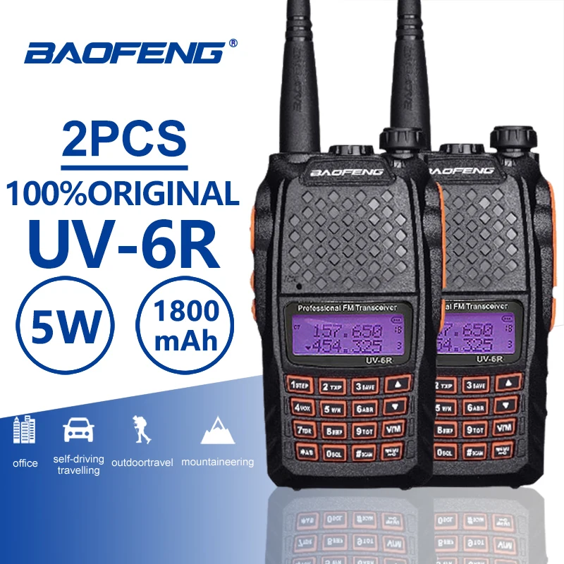 

2pcs Baofeng UV-6R Orange Keypad Walkie Talkie 10 km 7W UHF VHF Dual Band UV 6R FM Radio VOX Alarm Ham Hf Transceiver PTT UV6R