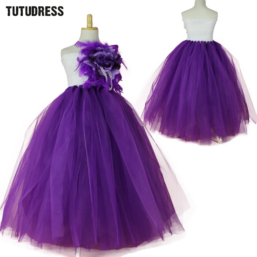 New Flower Girl Dresses Purple Kids Party Pageant Wedding Dress Children Ball Gown Sleeveless Tutu Dress Tulle Princess Costume floor length ball gown flower girls dresses sleeveless baby girl pageant dresses sequins tutu princess dress for wedding costume