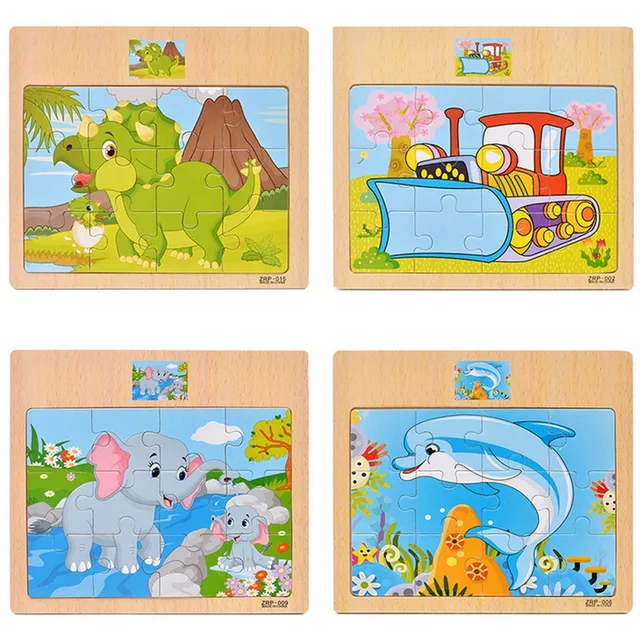 Hot Sale 12/9 PCS Puzzle Wooden Toys Kids Baby Wood Puzzles Cartoon Vehicle Animals Learning Educational Toys for Children Gift 5