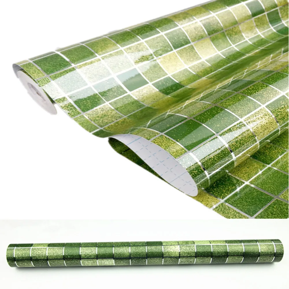 0.45m*1m Green Self adhesive Wallpaper PVC Stickers Kitchen Mosaic Tile