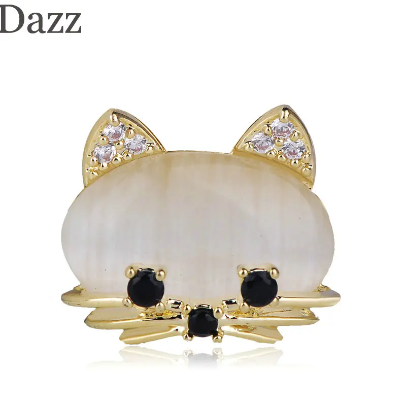 Dazz Latest Lovely Black Eyes little Cat Shape Opal Brooch