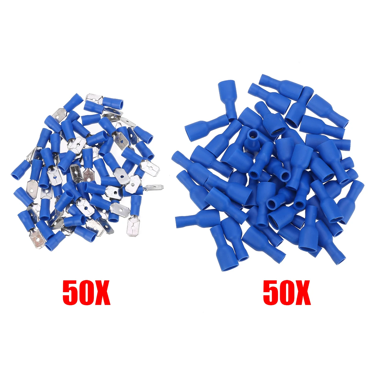100pcs New Blue Insulated Female & Male Spade Crimp Terminal Connector for Audio Wire 16-14 AWG Cable Electrical Equipment