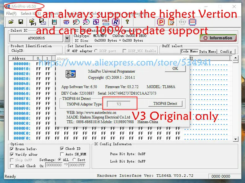 8 шт. V3 TSOP48/40/32 Разъем SOP44/56 адаптер XGecu TL866II плюс MiniPro TL866CS/Tl866 USB Универсальный программатор