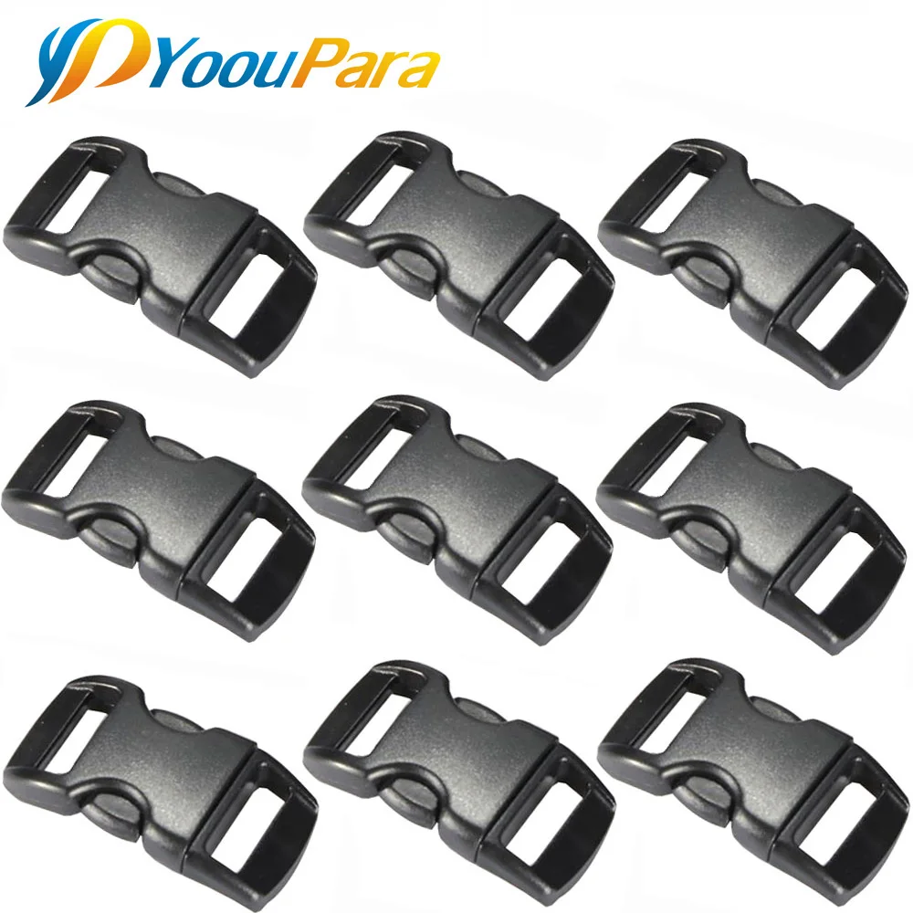 

100 Ps 3/8" 10mm Plastic Buckle Black Contoured Side Release Buckles Curved Clasp for Paracord Survival Bracelets Straps Webbing