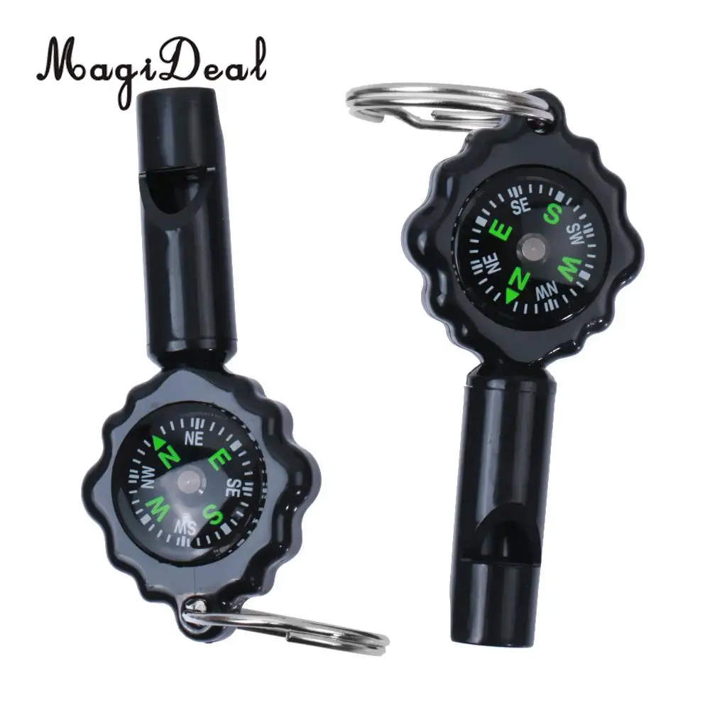 MagiDeal High Quality Professional Military Compass Pack of 2 2 in 1 Whistle Keychain Compass for Outdoor Camping Hiking Sport