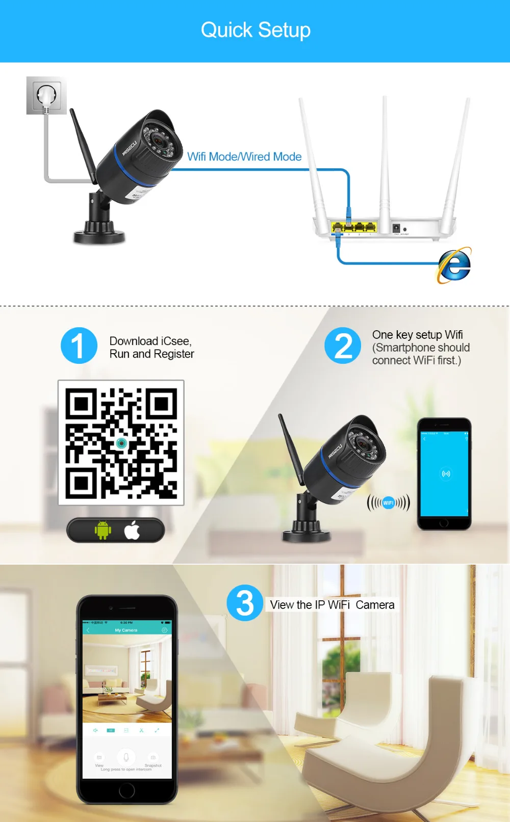 MISECU 1080P 720P Wifi IP камера SD карта Аудио беспроводная наружная Водонепроницаемая Камера Безопасности ONVIF P2P ночное видение Бесплатный адаптер