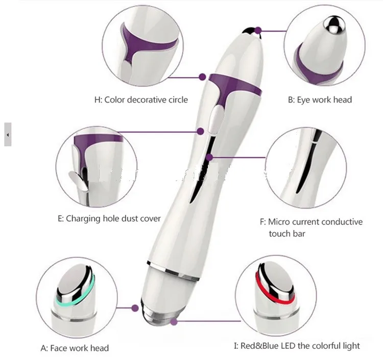 USB перезаряжаемая Вибрация для лица и глаз, светодиодная ионная фотонная термообработка, волшебная палочка, массажер для глаз