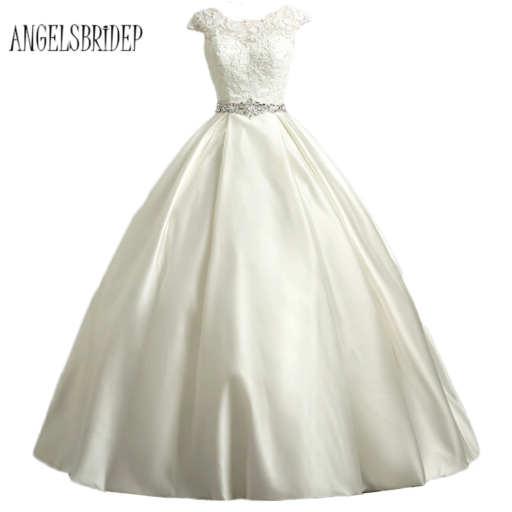Angelsbridep Lace Up Ball Gown Satin Backless Wedding Dresses 2017