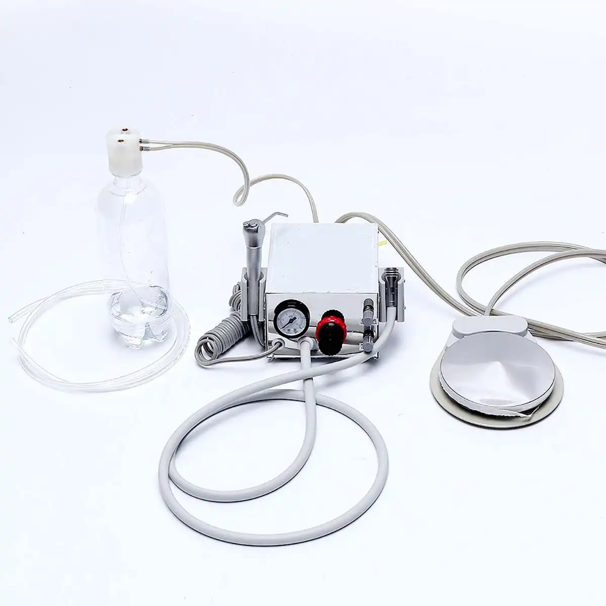 

Portable Stainless Steel Dental Turbine~ Unit Air Compressor 4 Holes With Water Bottle Oral Irrigator Tooth Whitening Tool Kit