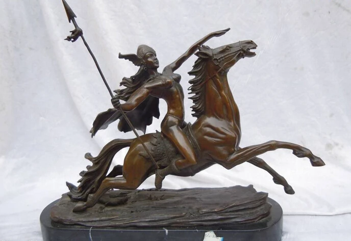 

wholesale factory 14 Inch China bronze marble West Art carved finely woman knight Sculpture statue