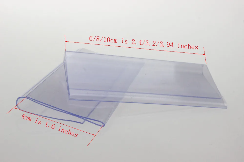 

10/8/6cmx4cm Clear Plastic PVC Price Tag Sign Label Display Clip Holder For Supermarket Store Wood Glass Shelf Fitting 50pcs