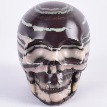 

3 inch Natural Ribbon Skull Crystal Mineral Hand-Carved Stone Statue Realistic Fengshui Home Ornament Healing figurine