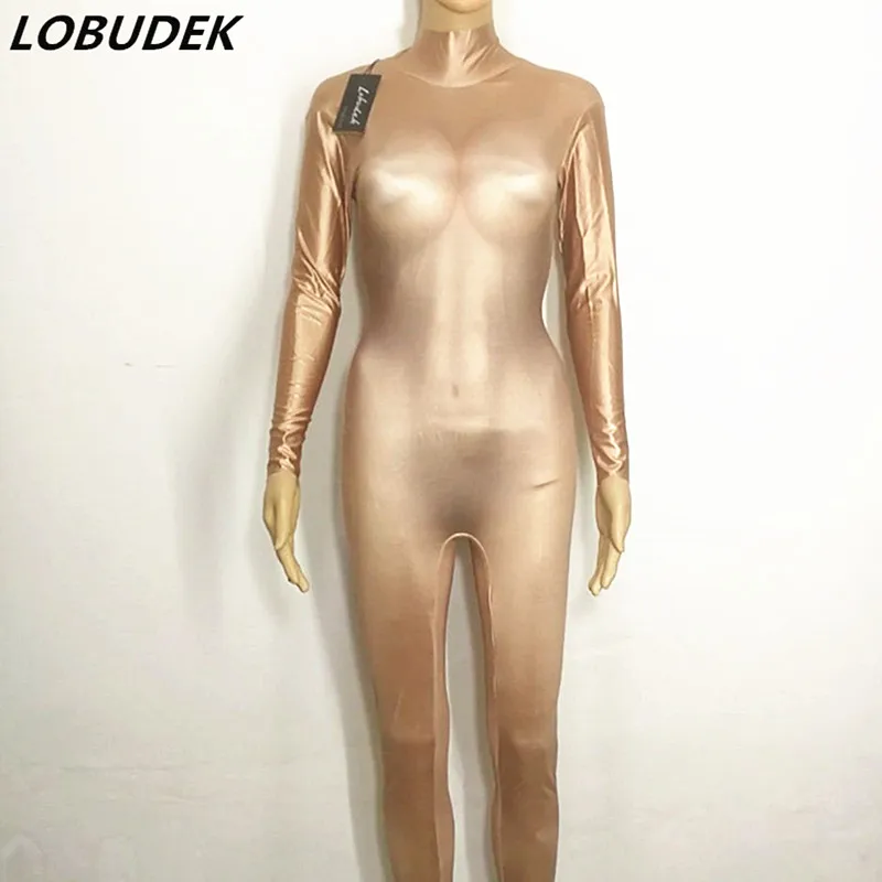 

Sexy Bar nightclub Female singer dancer DJ Pole dancing costumes jazz performance stage romper solid skin color leotard jumpsuit