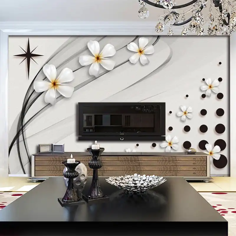 papel tapiz mural moderno 3d de ceramica negro y blanco foto de flores para pared sala de estar tv sofa fondo de pared 3d