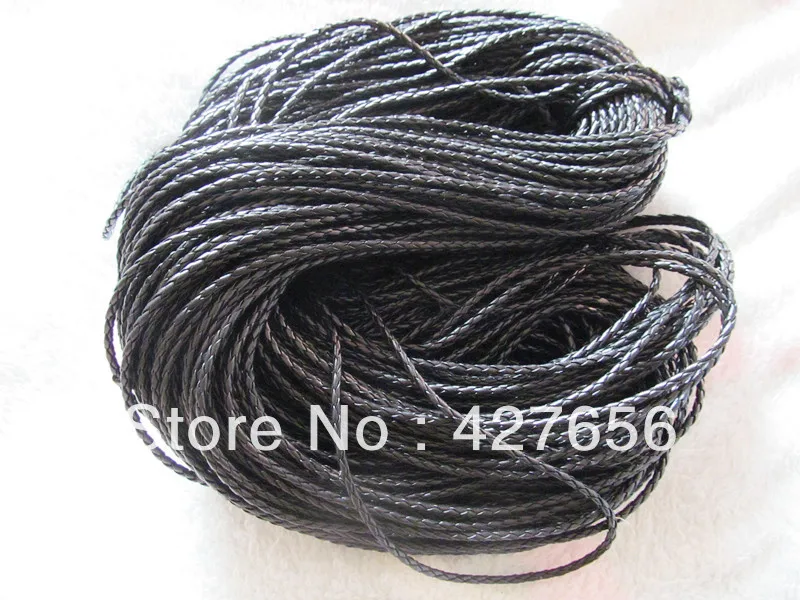 

4mm Wide Black Round Braid Leather Cords String Rope,Jewelry Beading String, For Bracelet & Necklace,DIY Jewellry Accessory