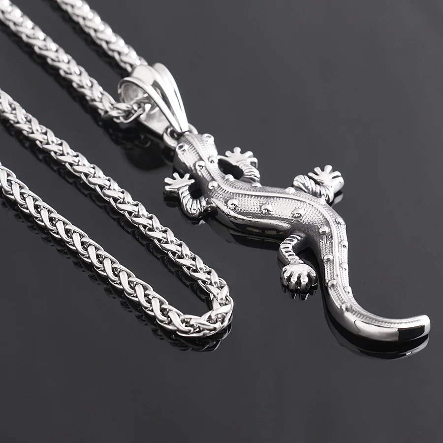 Шикарные Модные женские туфли Для мужчин Gecko Ящерица кулон Нержавеющая сталь