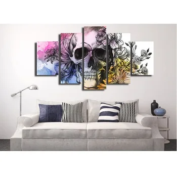 

HD 5 pieces Printed skull and flowers Painting Canvas Print room decor wall art print poster picture canvas for living room