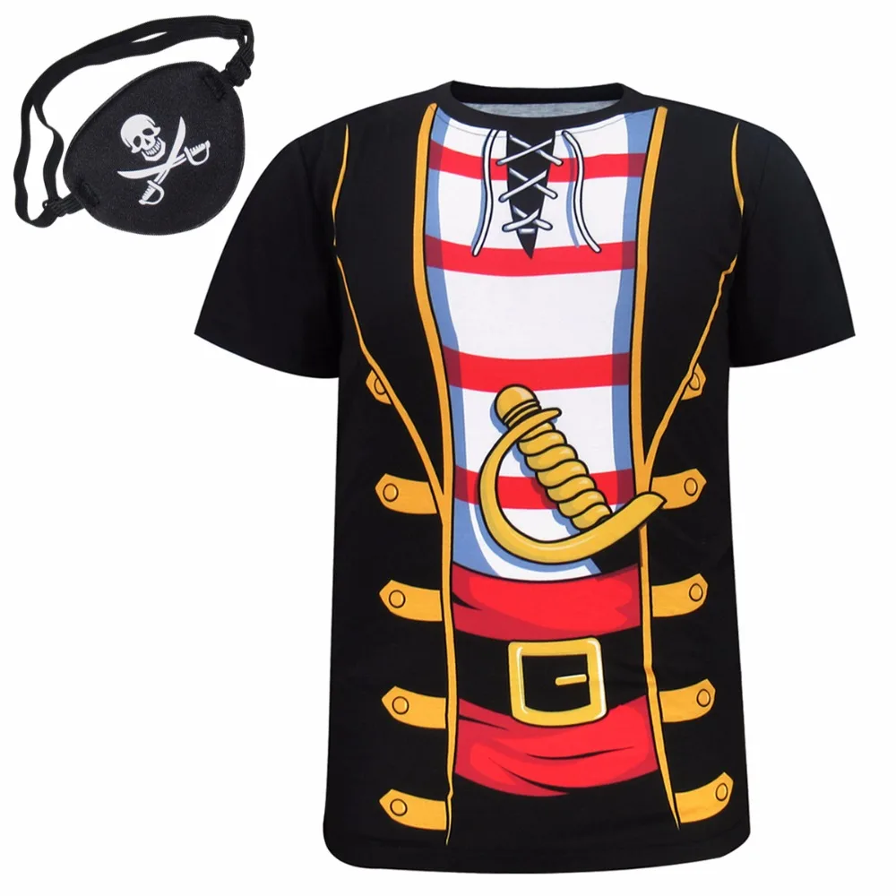 Hommes Pirate Halloween 3D Costomes T-Shirt avec Eye Patch Party Cosplay Top