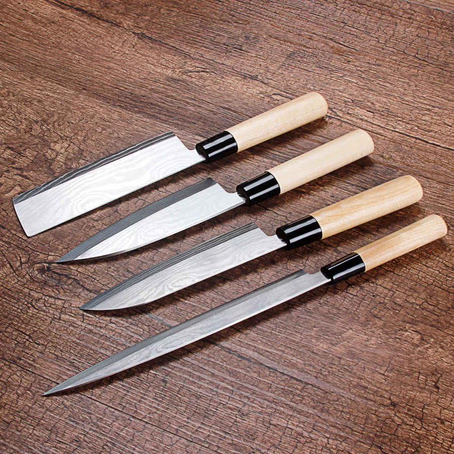 

High Quality 4 PCS Kitchen Knife Professional Chef Knives Japan Damascus Pattern Stainless Steel Fish&Meat Carving Slicing Knife