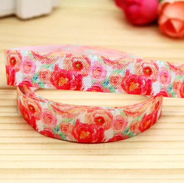 

5/8'' Free shipping Fold Elastic FOE flowers printed headband headwear hairband diy decoration wholesale OEM P5363