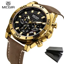 2019 megir quartz для мужчин часы модные кожаные хронограф часы для мужчин мужской студентов Reloj Hombre Relogio Masculino подарочная коробка