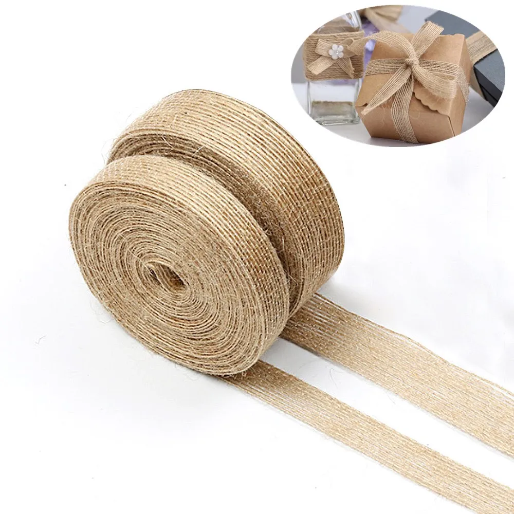 

10Yards Natural Jute Burlap Roll Vintage Ribbon Fabric DIY Craft Supply Glass Vase Decor Country Jute Canva Rustic Wedding Decor