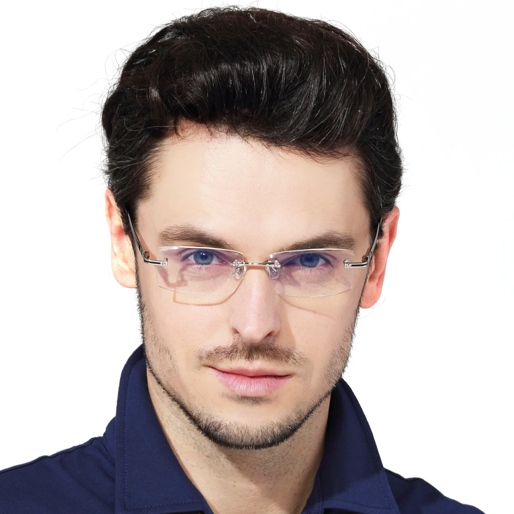 Без оправы Для мужчин очки анти синий лучей радиации компьютерная оптическая смолы прозрачные линзы бескаркасные очки с Чехол
