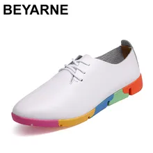 BEYARNE женские Оксфорды балетки из натуральной кожи с острым носком на шнуровке Мокасины женские повседневные туфли женские белые черные