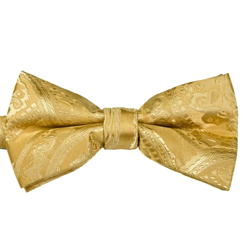 Пейсли Цветочный Желтый предварительно завязанный золотой галстук-бабочка для смокинга набор для мужчин шелковые носовые платки регулируемые Модные Повседневные Вечерние и свадебные
