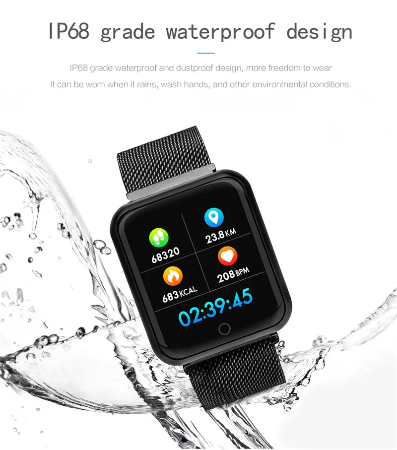 Фитнес-браслет P68 Смарт-часы IP68 Водонепроницаемые для Apple Watch Xiaomi ios Android с монитором сердечного ритма Смарт-браслет+ наушники