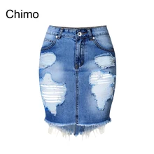Джинсовая юбка Летние повседневные модные джинсы с потертостями и дырками с разрезом на высокой талии синяя джинсовая юбка винтажная мини-юбка feminina