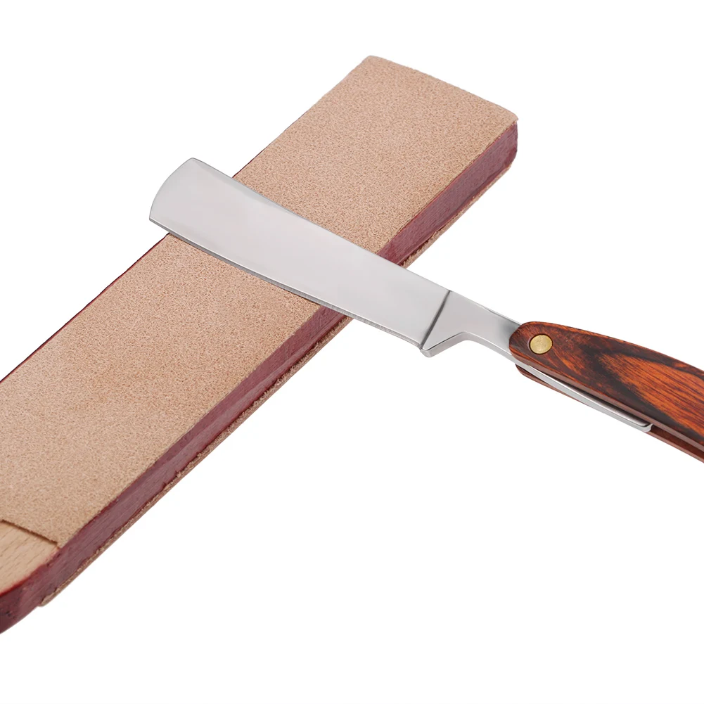 Wood Handle Double Sided Men's Shaving Razors Knife Polishing Board Leather Sharpening Strop