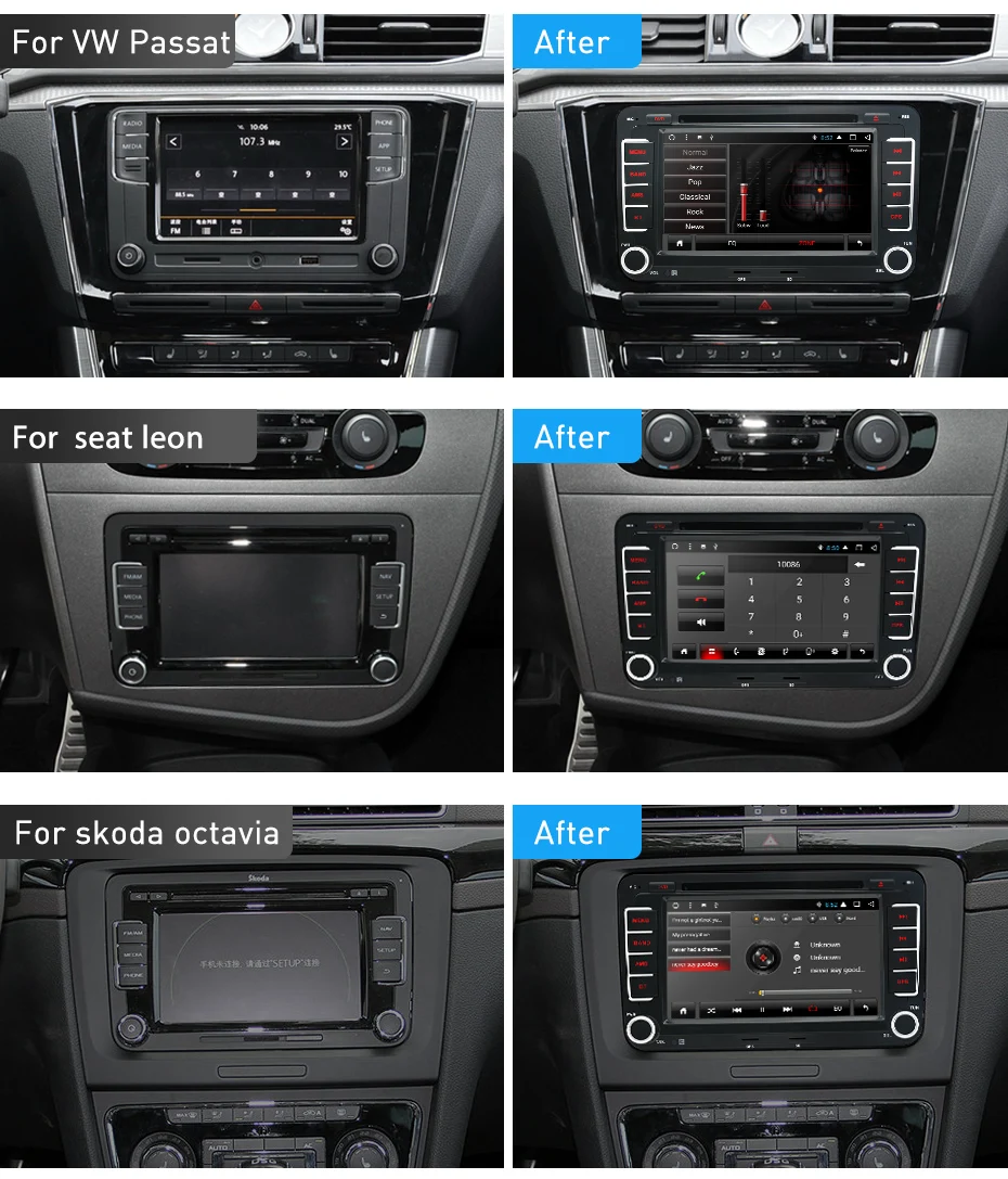Top Junsun 7" 2 din Android Car DVD radio player for VW/Golf/Passat/POLO/Tiguan/Skoda/Fabia/Rapid/Seat/Leon GPS 3G wifi Autoradio 10