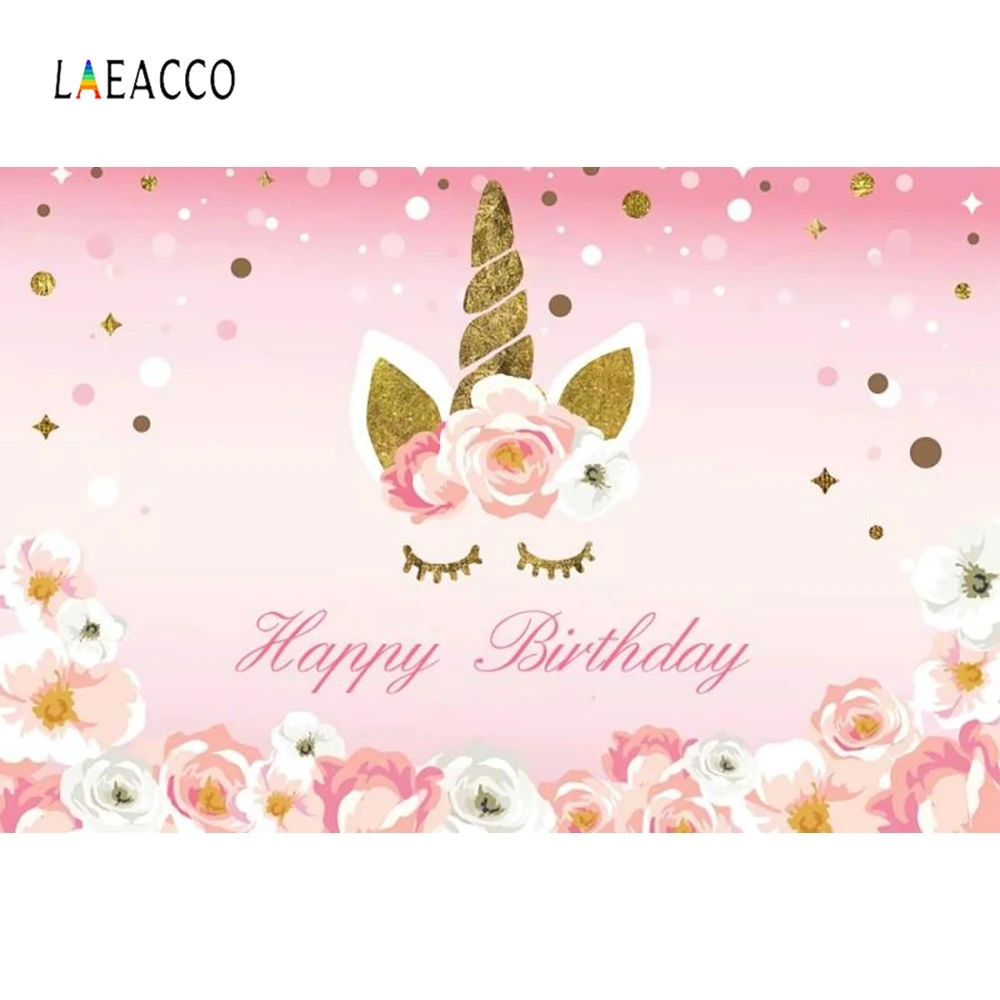 

Laeacco Unicorn Wave Point Flower Gradient Birthday Baby Photography Background Customized Photographic Backdrops Photo Studio