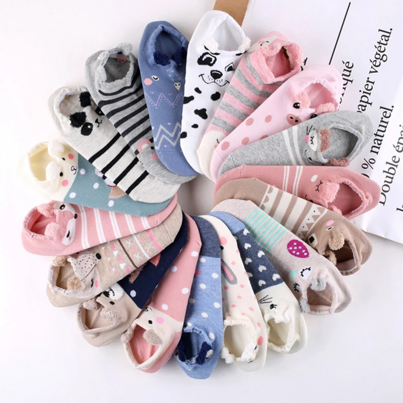 LNRRABC Cute Lovely Women Socks 3D Cartoon Animal Zoo Cotton Soft Creative Kawaii Girls Socks Women Accessories